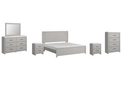 Cottonburg King Panel Bed with Mirrored Dresser, Chest and 2 Nightstands,Signature Design By Ashley