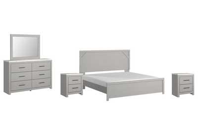 Cottonburg King Panel Bed with Mirrored Dresser and 2 Nightstands,Signature Design By Ashley