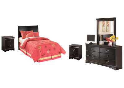 Image for Huey Vineyard Twin Sleigh Headboard Bed with Mirrored Dresser and 2 Nightstands