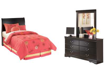 Image for Huey Vineyard Twin Sleigh Headboard Bed with Mirrored Dresser