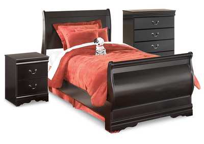 Huey Vineyard Twin Sleigh Bed with Chest of Drawers and Nightstand