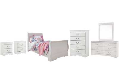 Image for Anarasia Twin Sleigh Bed with Mirrored Dresser, Chest and 2 Nightstands