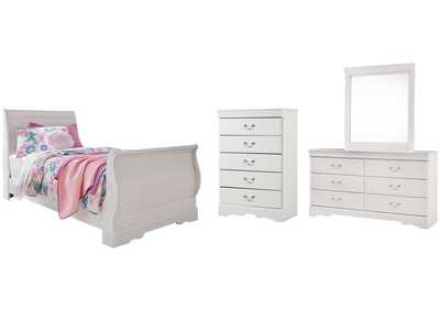 Image for Anarasia Twin Sleigh Bed with Mirrored Dresser and Chest