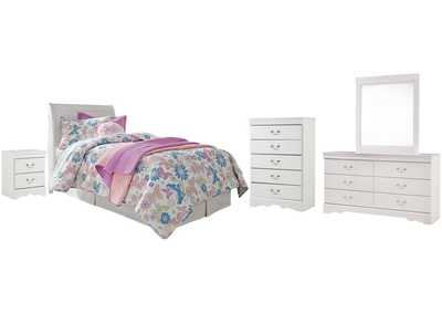 Anarasia Twin Sleigh Headboard Bed with Mirrored Dresser, Chest and Nightstand,Signature Design By Ashley