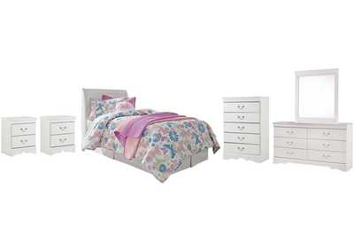 Image for Anarasia Twin Sleigh Headboard Bed with Mirrored Dresser, Chest and 2 Nightstands