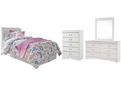 Image for Anarasia Twin Sleigh Headboard Bed with Mirrored Dresser and Chest