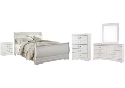 Anarasia Queen Sleigh Bed with Mirrored Dresser, Chest and Nightstand,Signature Design By Ashley