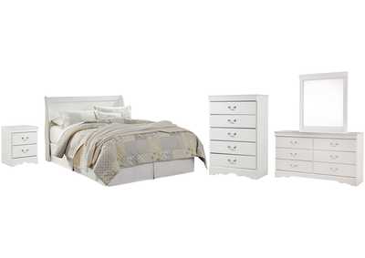 Image for Anarasia Queen Sleigh Headboard Bed with Mirrored Dresser, Chest and Nightstand
