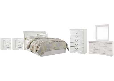 Anarasia Queen Sleigh Headboard Bed with Mirrored Dresser, Chest and 2 Nightstands,Signature Design By Ashley