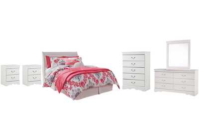 Image for Anarasia Full Sleigh Headboard Bed with Mirrored Dresser, Chest and 2 Nightstands