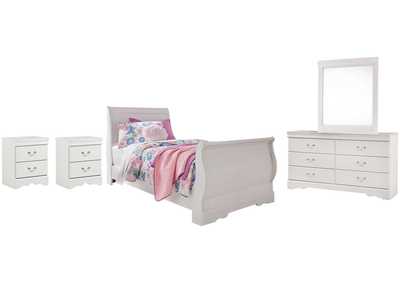 Anarasia Twin Sleigh Bed with Mirrored Dresser and 2 Nightstands,Signature Design By Ashley