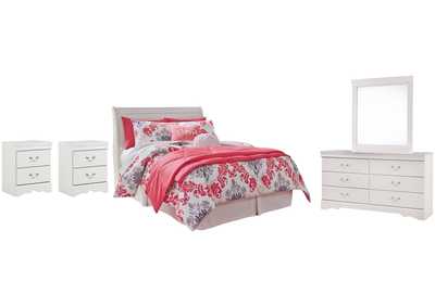 Image for Anarasia Full Sleigh Headboard Bed with Mirrored Dresser and 2 Nightstands