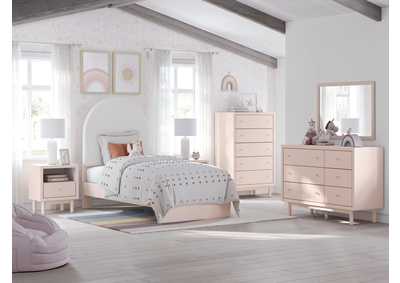 Wistenpine Twin Upholstered Panel Bed with Mirrored Dresser, Chest and 2 Nightstands,Signature Design By Ashley