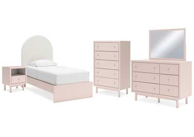 Wistenpine Twin Upholstered Panel Bed with Mirrored Dresser, Chest and Nightstand,Signature Design By Ashley