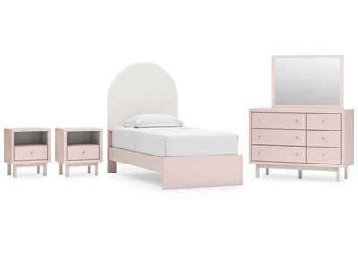 Wistenpine Twin Upholstered Panel Bed with Mirrored Dresser and 2 Nightstands,Signature Design By Ashley