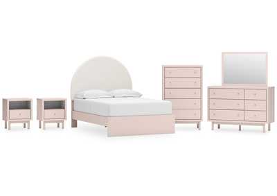 Wistenpine Full Upholstered Panel Bed with Mirrored Dresser, Chest and 2 Nightstands,Signature Design By Ashley