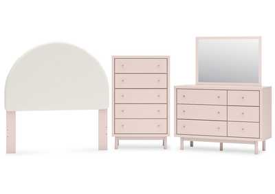 Wistenpine Full Upholstered Panel Headboard with Mirrored Dresser and Chest,Signature Design By Ashley