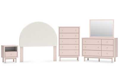 Wistenpine Full Upholstered Panel Headboard with Mirrored Dresser, Chest and Nightstand,Signature Design By Ashley