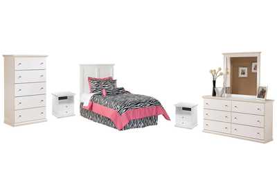 Image for Bostwick Shoals Twin Panel Headboard Bed with Mirrored Dresser, Chest and 2 Nightstands