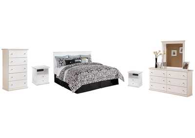 Bostwick Shoals King/California King Panel Headboard Bed with Mirrored Dresser, Chest and 2 Nightstands