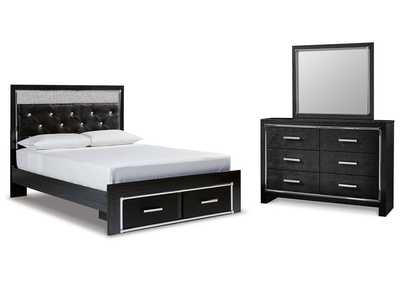 Image for Kaydell Queen Upholstered Panel Storage Platform Bed with Mirrored Dresser