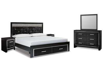 Image for Kaydell King Upholstered Panel Storage Platform Bed with Mirrored Dresser and 2 Nightstands