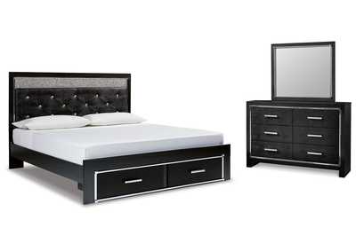 Image for Kaydell King Upholstered Panel Storage Platform Bed with Mirrored Dresser