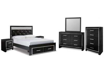 Image for Kaydell Queen Upholstered Panel Storage Platform Bed with Mirrored Dresser, Chest and 2 Nightstands