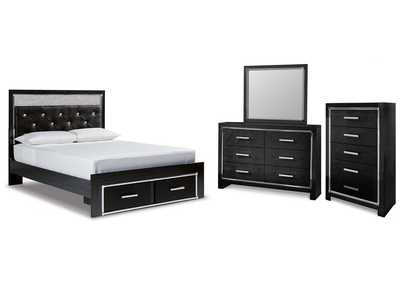 Image for Kaydell Queen Upholstered Panel Storage Platform Bed with Mirrored Dresser and Chest