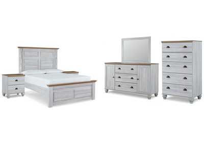 Haven Bay Queen Panel Bed with Mirrored Dresser, Chest and 2 Nightstands,Signature Design By Ashley