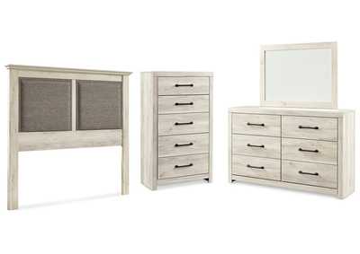 Image for Cambeck King/California King Upholstered Panel Headboard with Mirrored Dresser and Chest
