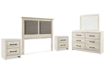 Image for Cambeck King/California King Upholstered Panel Headboard with Mirrored Dresser and 2 Nightstands