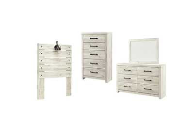 Image for Cambeck Twin Panel Headboard Bed with Mirrored Dresser and Chest