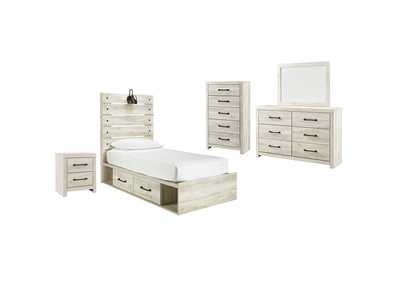 Image for Cambeck Twin Panel Bed with 2 Storage Drawers with Mirrored Dresser, Chest and Nightstand