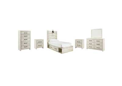 Image for Cambeck Twin Panel Bed with 2 Storage Drawers with Mirrored Dresser, Chest and 2 Nightstands