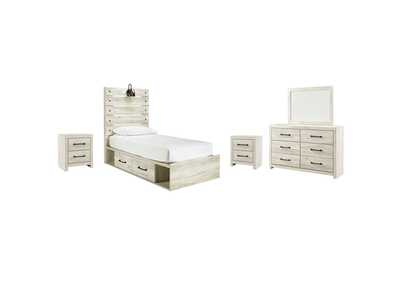 Image for Cambeck Twin Panel Bed with 2 Storage Drawers with Mirrored Dresser and 2 Nightstands
