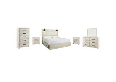 Image for Cambeck King Panel Bed with 2 Storage Drawers with Mirrored Dresser, Chest and 2 Nightstands