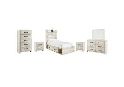 Image for Cambeck Twin Panel Bed with 4 Storage Drawers with Mirrored Dresser, Chest and 2 Nightstands