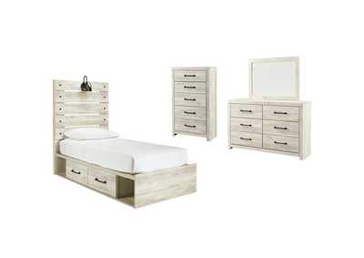 Image for Cambeck Twin Panel Bed with 4 Storage Drawers with Mirrored Dresser and Chest
