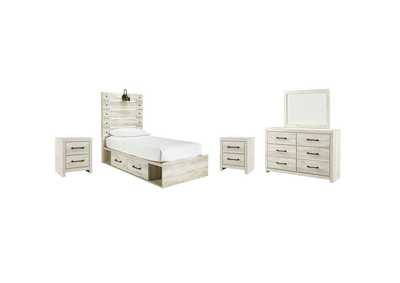 Image for Cambeck Twin Panel Bed with 4 Storage Drawers with Mirrored Dresser and 2 Nightstands