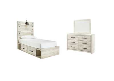 Image for Cambeck Twin Panel Bed with 4 Storage Drawers with Mirrored Dresser