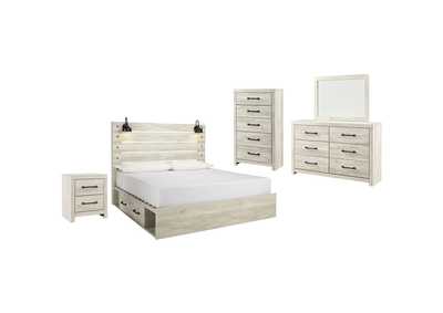 Image for Cambeck King Panel Bed with 4 Storage Drawers with Mirrored Dresser, Chest and Nightstand