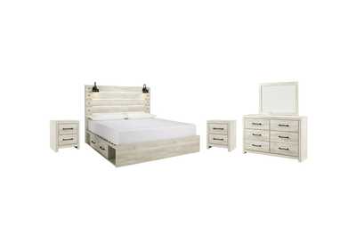 Image for Cambeck King Panel Bed with 4 Storage Drawers with Mirrored Dresser and 2 Nightstands