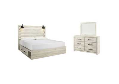 Image for Cambeck King Panel Bed with 4 Storage Drawers with Mirrored Dresser