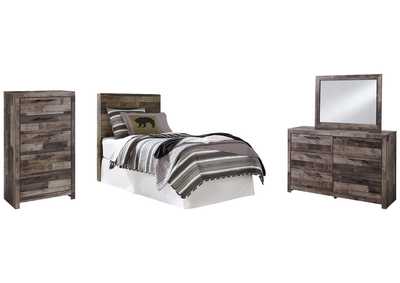 Derekson Twin Panel Headboard Bed with Mirrored Dresser and Chest,Benchcraft