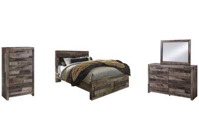 Derekson Queen Panel Bed with 2 Storage Drawers with Mirrored Dresser and Chest,Benchcraft