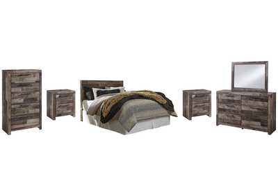 Derekson Queen/Full Panel Headboard Bed with Mirrored Dresser, Chest and 2 Nightstands,Benchcraft