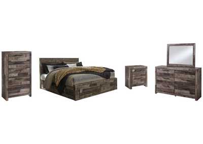 Image for Derekson King Panel Bed with 4 Storage Drawers with Mirrored Dresser, Chest and Nightstand