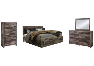 Image for Derekson King Panel Bed with 4 Storage Drawers with Mirrored Dresser and Chest