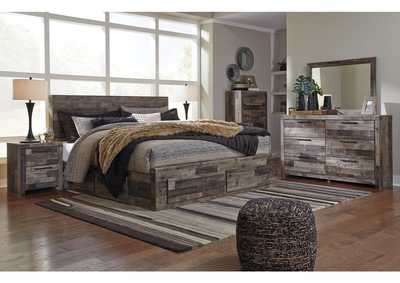Derekson King Panel Bed with 6 Storage Drawers with Mirrored Dresser, Chest and 2 Nightstands,Benchcraft